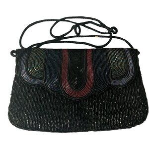 Vintage Scalloped Clutch Beaded Multicolor Cross Body Bag 9 X 6”